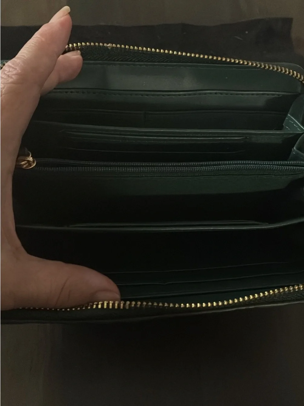 Mario Valentino Dark Green Embossed Zip-Around Wallet with Gold Logo